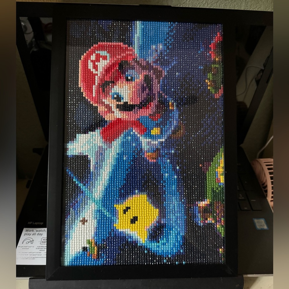 Completed framed Super Mario diamond art painting